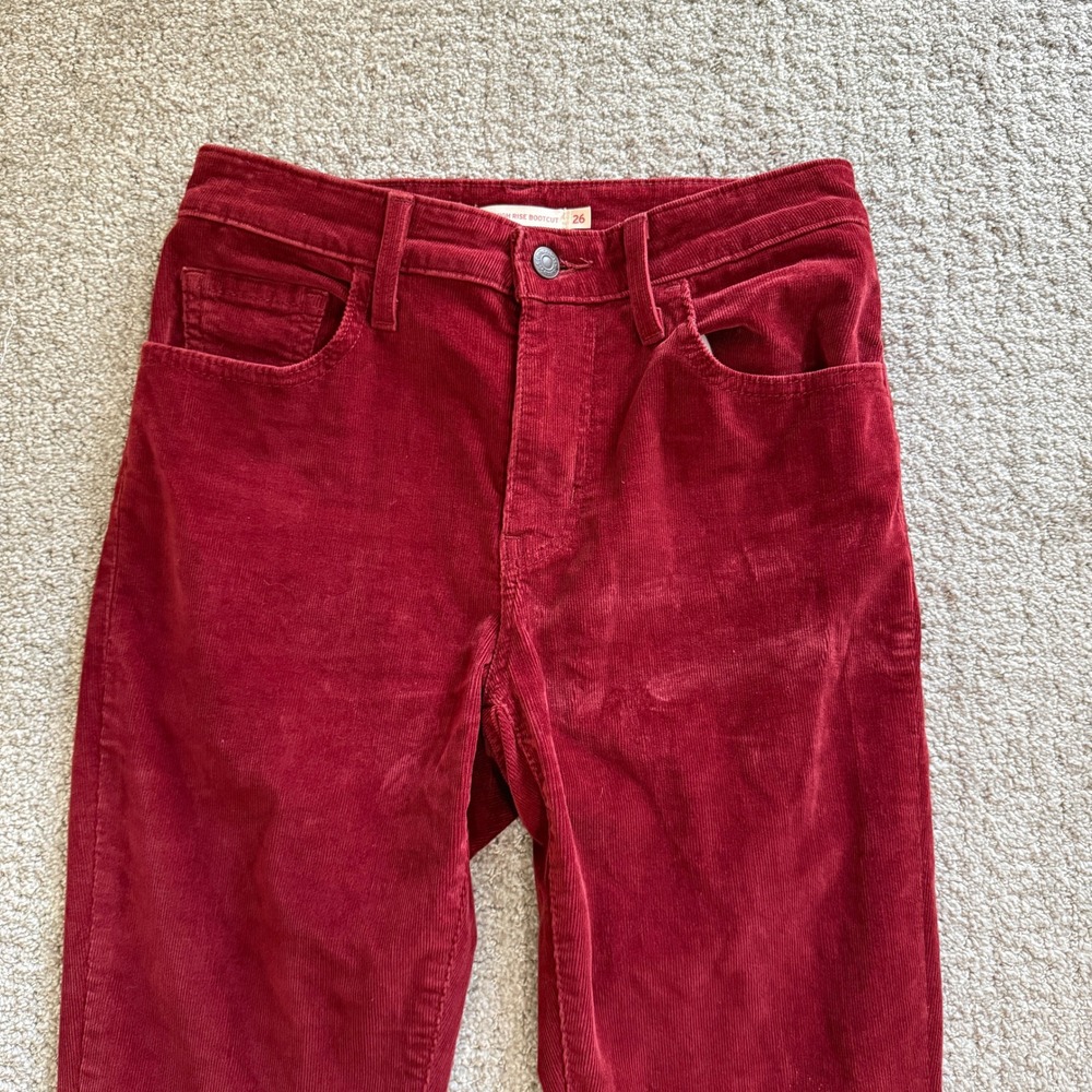 Levis 725 High Rise Bootcut Corduroy Pants Burgundy Red W26 L32 Retro Flare Boho - Picture 2 of 10